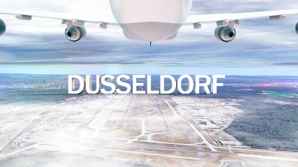 Commercial Airplane Over Clouds Arriving City Dusseldorf