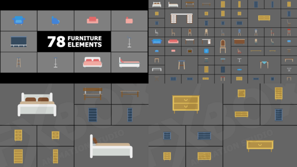 Animated Furniture Elements for After Effects Elements template preview