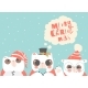 Cute Polar Bears Celebrating Christmas on Blue 