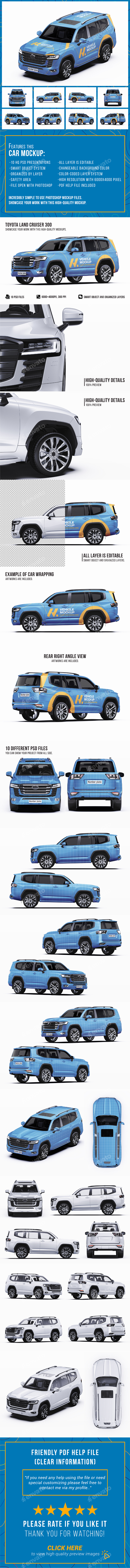 3D Rendered Toyota Land Cruiser 300 SUV Wrap Mockup Set