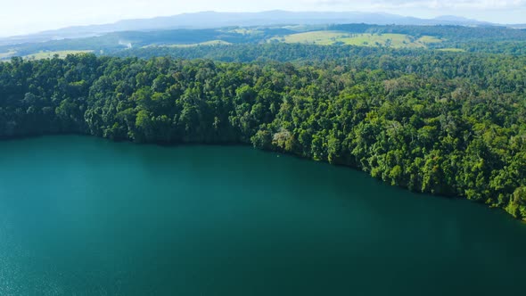 Aerial, Beautiful View On Lake Eacham In Tablelands In Queensland, Australia