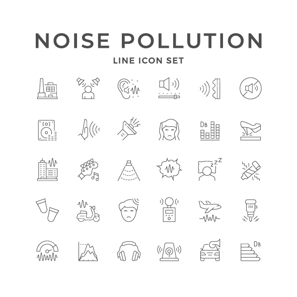 Set Line Icons of Noise Pollution