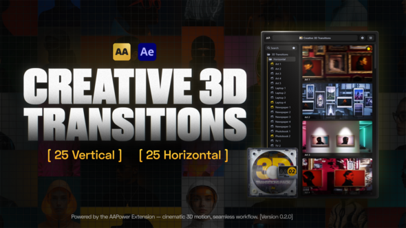 Creative 3D Transitions: 50 Dynamic Transitions for After Effects | AAPower Elements template preview