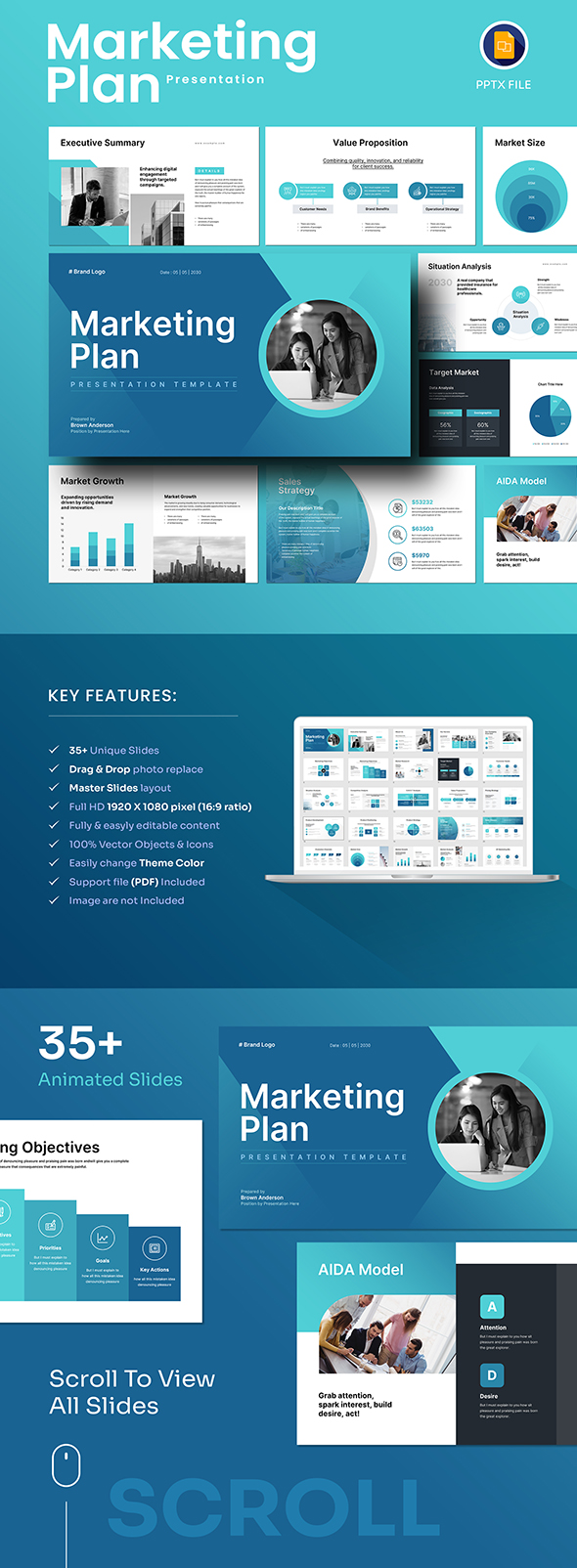 Aqua Color Marketing Plan Google Slides Presentation