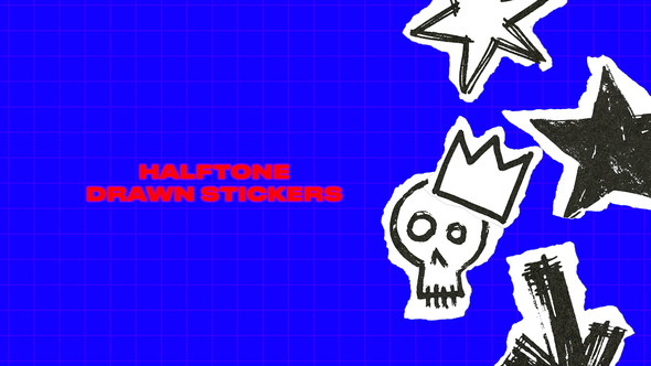 Halftone Hand Drawn Stickers Elements template preview