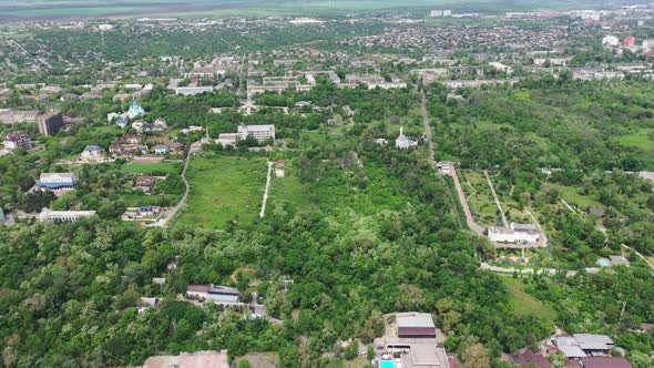 Panoramic view of the city from a bird's eye view.