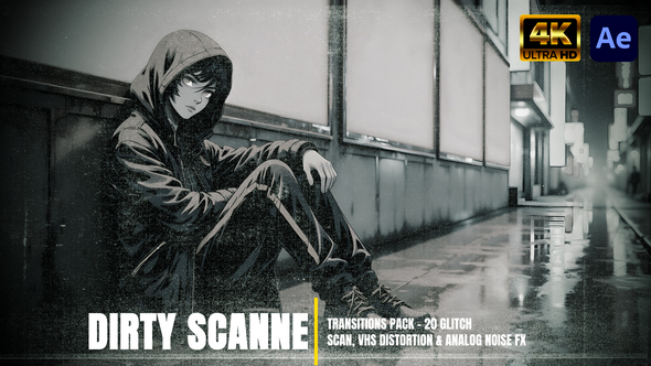 20-Dirty Scanner Transitions Pack – Glitch Scanlines, VHS Noise & Distortion FX Elements template preview