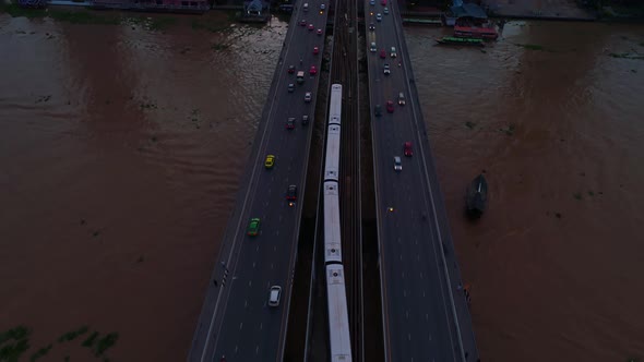 4k Aerial city view of Bangkok dowtnown, Flying over Bangkok, Thailand. alt