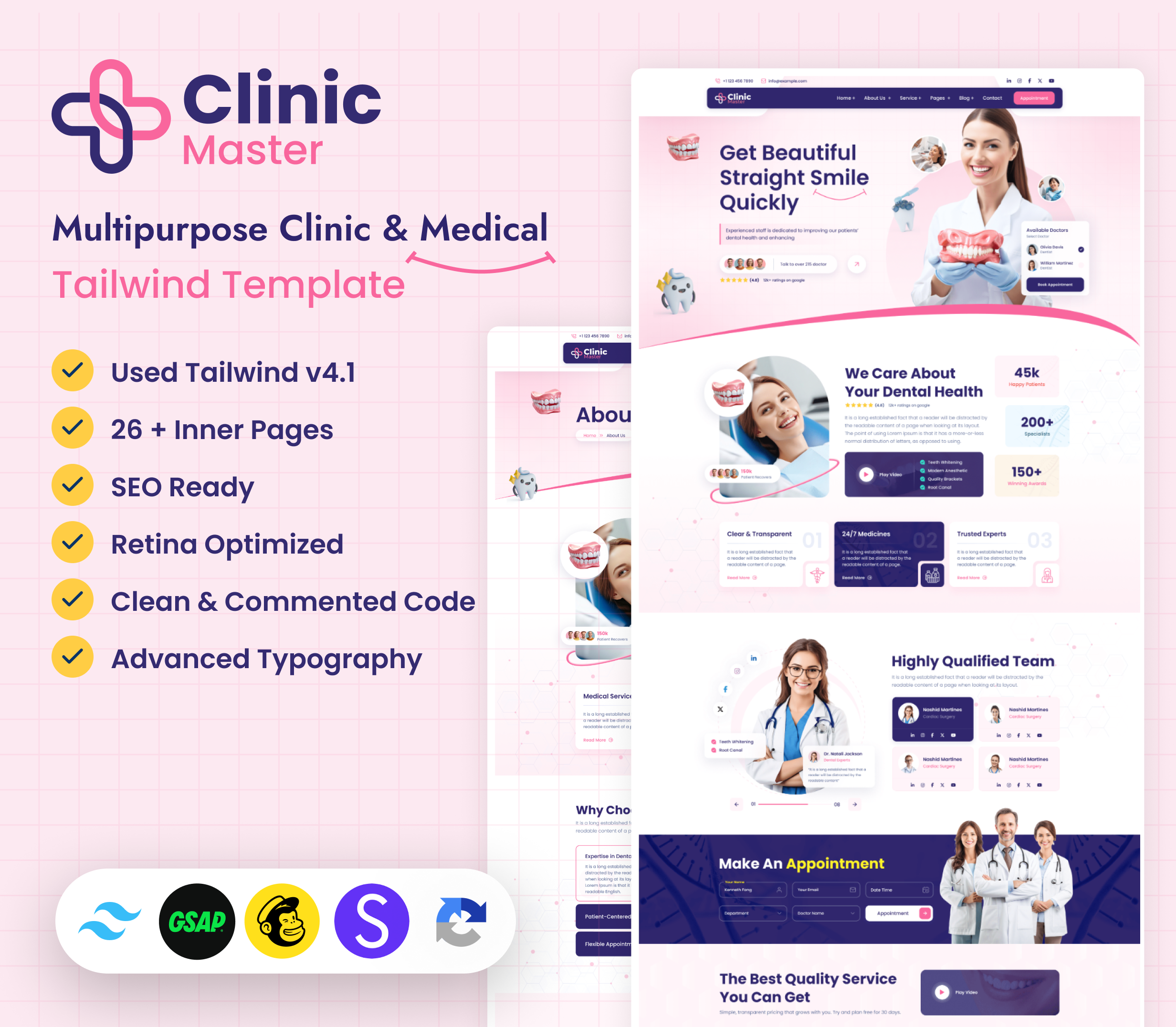 ClinicMaster - Dentist & Dental Clinic Tailwind Template by DexignZone