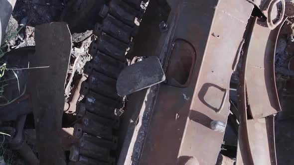 Vertical Video of a War in Ukraine  Destroyed Military Hardware alt