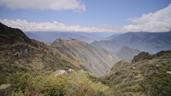 Peruvian Andes Mountains landscape view from the Inca Trail, at dusk alt