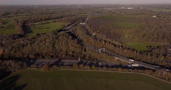 M40, M42, Motorway Junction, Autumn Season, Aerial Shot, South Birmingham UK