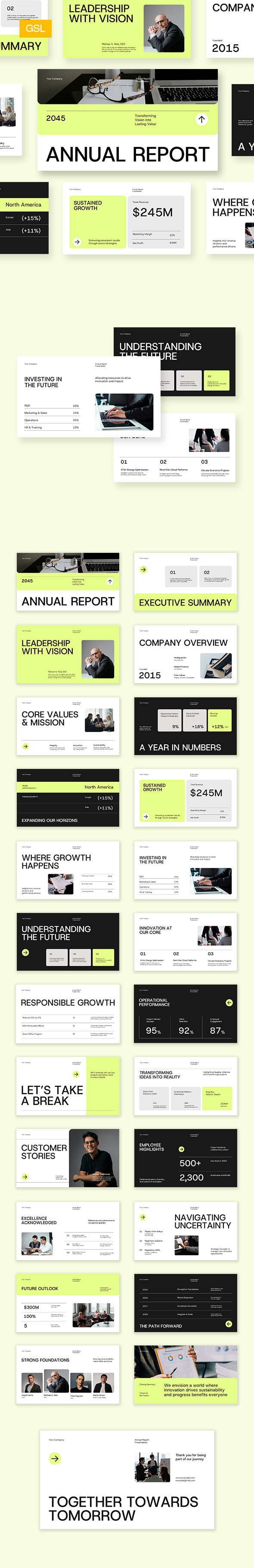 Green Black White Modern Annual Report Google Slides Presentation
