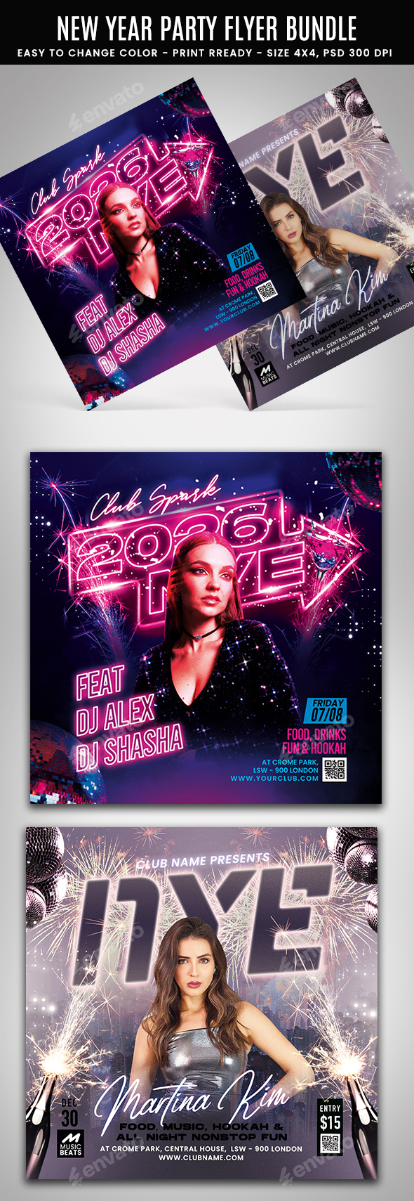 2026 New Year Party Flyer Bundle