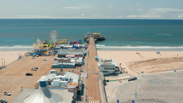 Santa Monica Beach with No People During the COVID-19 Quarantine. Empty Pier alt