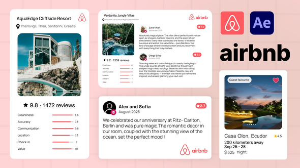 Airbnb UI Mockups - Hotel Listing, Reviews Elements template preview