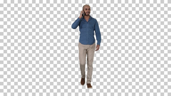 Young arab man walking and talking on the phone and smile Alpha alt