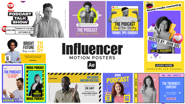 Influencer Motion Posters for After Effects Logo Stings template preview