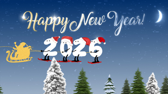 New Year Cartoon Skier 2026 | After Effects Openers template preview