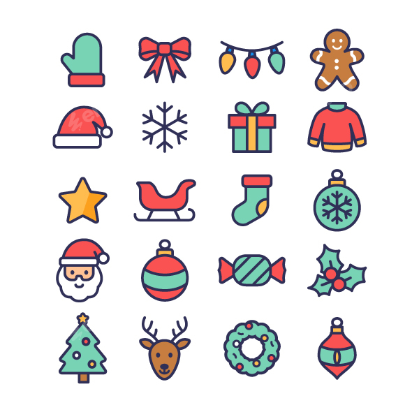 Christmas Icons Set Vector Line Collection