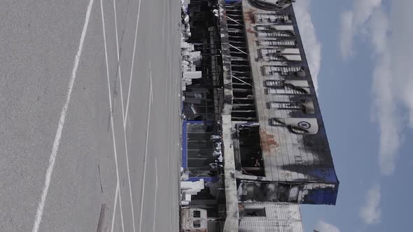 Vertical Video of a Destroyed Shopping Mall During the War in Bucha Ukraine alt