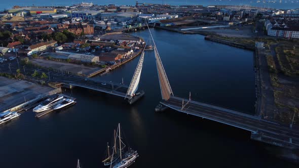 Twin Sails Bridge in Poole closing down in Golden Hour alt