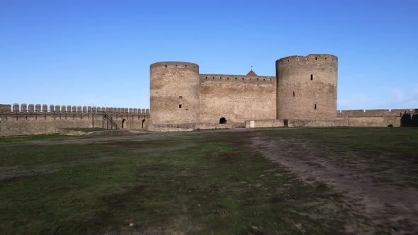 Aerial view of the Akkerman fortress in Belgorod-Dniester, Ukraine in winter alt