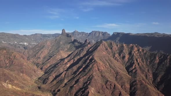 Aerial of Bentayga and Nublo Rock in Caldera Tejeda Gran Canaria alt