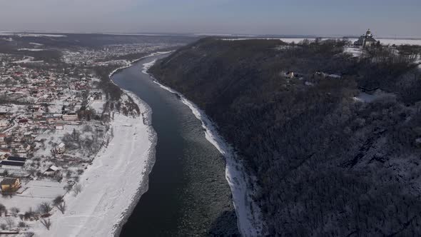 Frozen Canyon at Winter Day Aerial Drone View