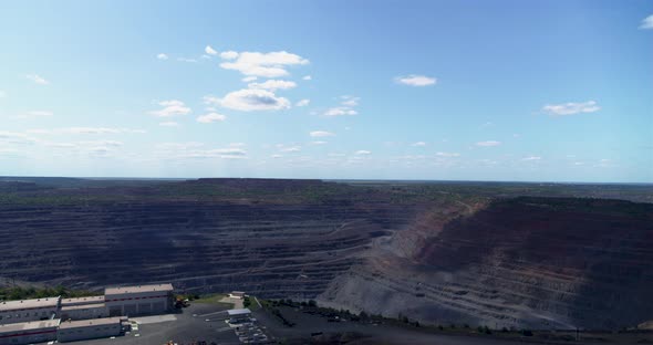 Open Iron Quarry with Heavy Duty Machinery Construction Industry Aerial View