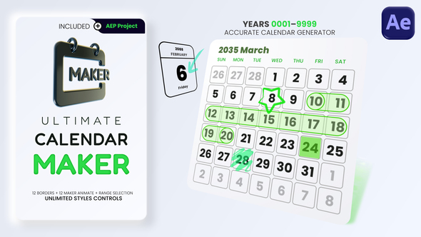 Ultimate Dynamic Calendar Toolkit (Essential Properties, Auto-Date Builder) Elements template preview