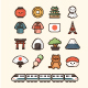 Cute Japanese Culture Travel Icons Kawaii Japan Symbols and Landmarks 