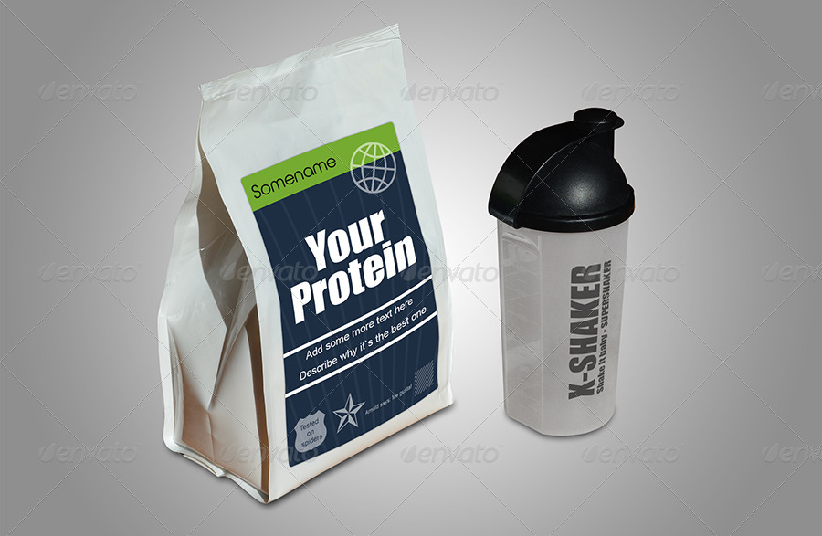 Download Protein in Plastic Bag + Shaker Mock-up by themedia | GraphicRiver