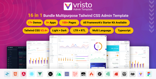 Vristo – Tailwind Admin Template HTML, Angular 20, NextJS App Router, ReactJS, VueJS, Nuxt, Laravel