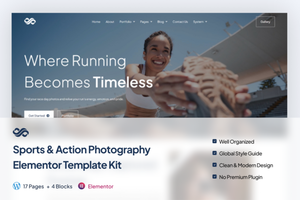 Strideview - Sports & Action Photography Elementor Template Kit