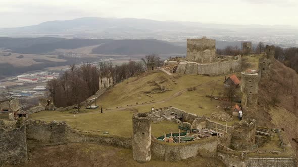 Aerial view of castle in Velky Saris city in Slovakia alt