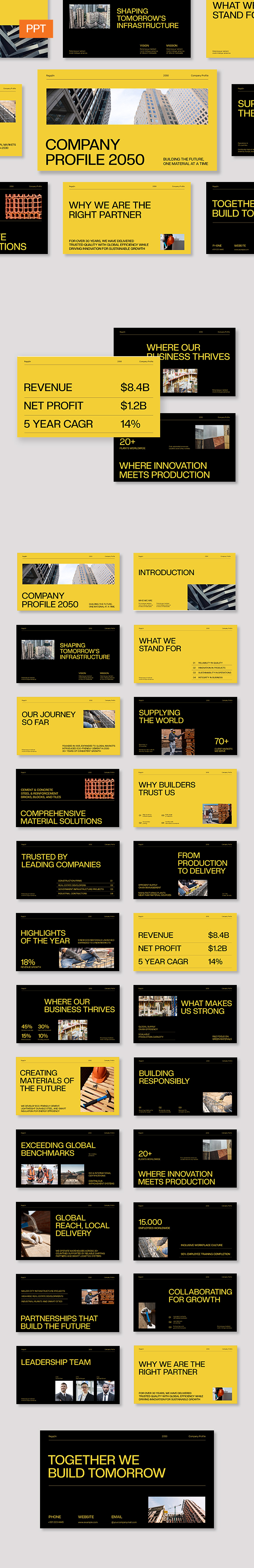 Yellow Black Construction Company Profile Powerpoint Presentation