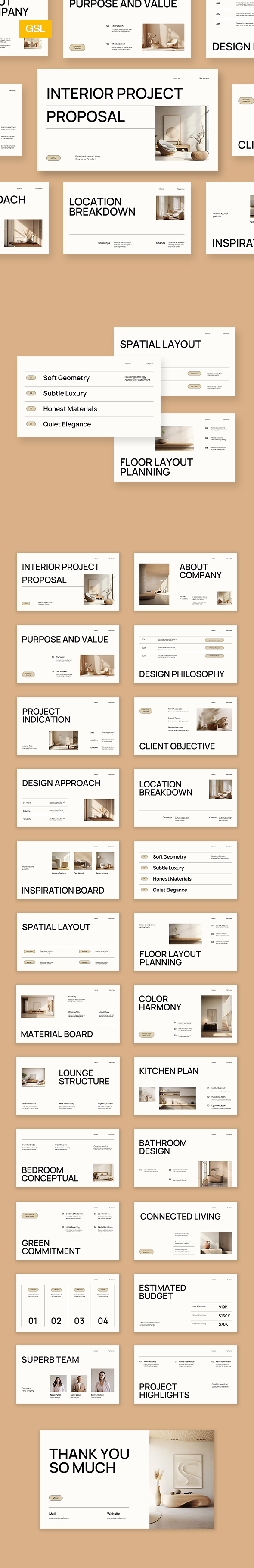 Beige Brown Interior Project Proposal Google Slide Presentation