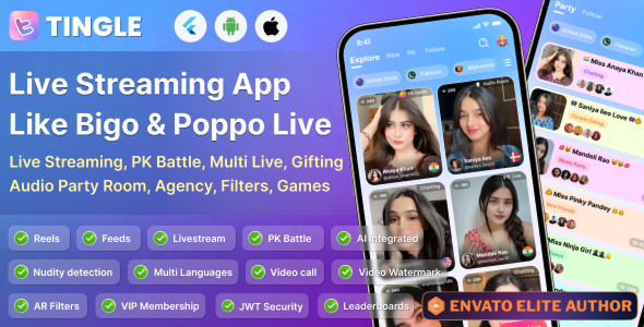 Tingle: Live streaming, PK battle, Audio room, Games, Agency source code, Poppo clone, Android & iOS