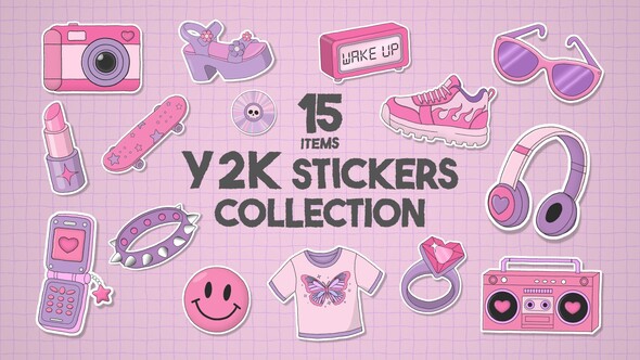 Y2K Stickers Collection Elements template preview