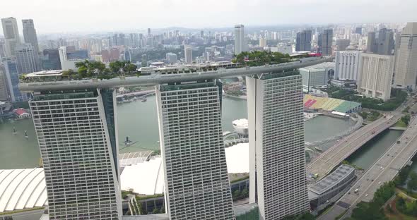 Aerial Footage of the Marina Bay Sands Hotel and Panorama of Singapore