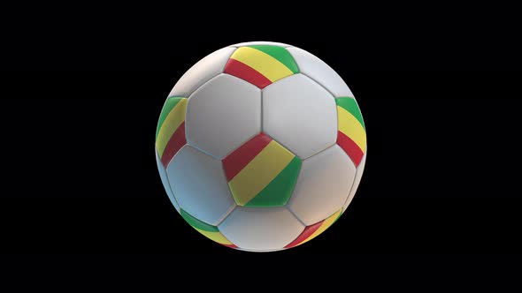 Soccer ball with flag Congo, on black background loop alpha