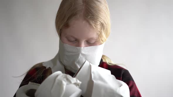Funny Video - Quarantined Due To an Epidemic of Coronavirus. Masked Girl with Rolls of Toilet Paper