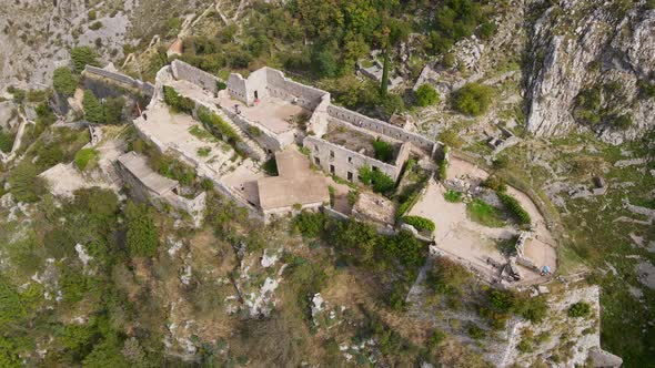 Aerial Shot of the Fortress St John San Giovanni Over the Old Town of Kotor the Famous Tourist Spot alt