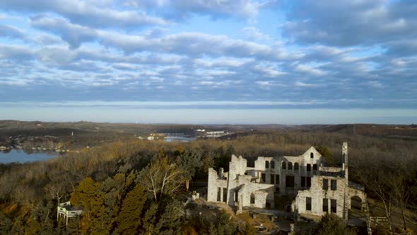 Medieval Castle Ruins at Ha Ha Tonka State Park in Ozarks, Missouri, Aerial alt