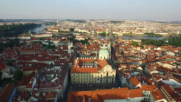 Aerial view of St Nicholas Church and Prague Castle