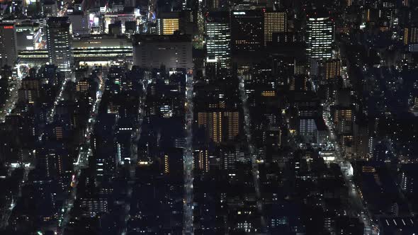 The Illuminated Lights of the Cityscape at Night in Tokyo Japan