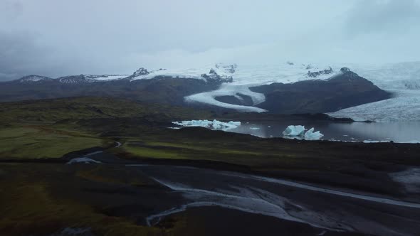 Approaching Drone Flight to Massive Glaciar Iceland