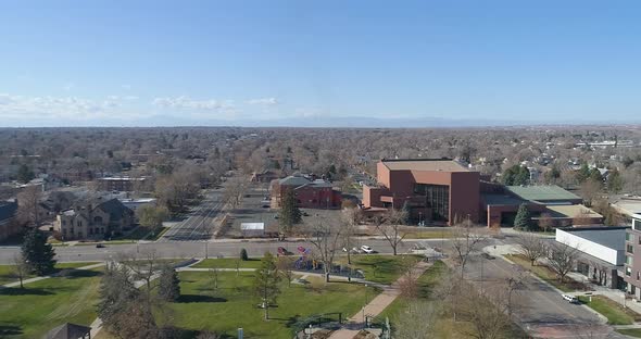 Greeley civic center, concert hall, lincoln park and the mountains on ...