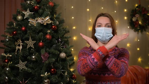 Portrait of Lonely Woman Wearing Medical Mask with Sad Emotion